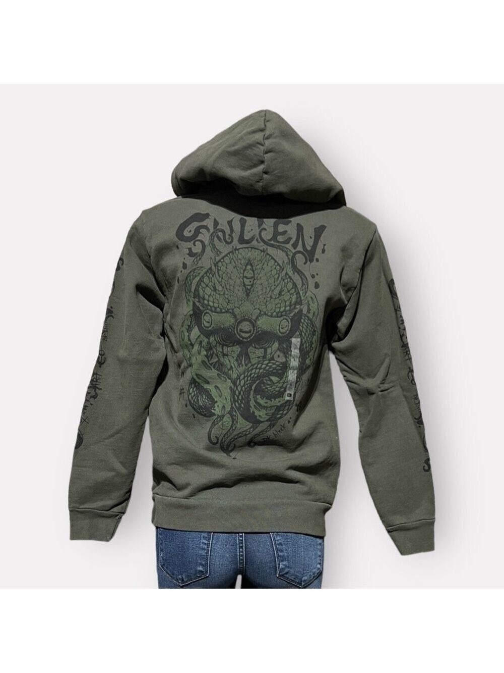 BKE Sullen NEW w/ FLAW Hoodie Sweater Mens Small DK Black Art Octopus Green Gray - Picture 2 of 6